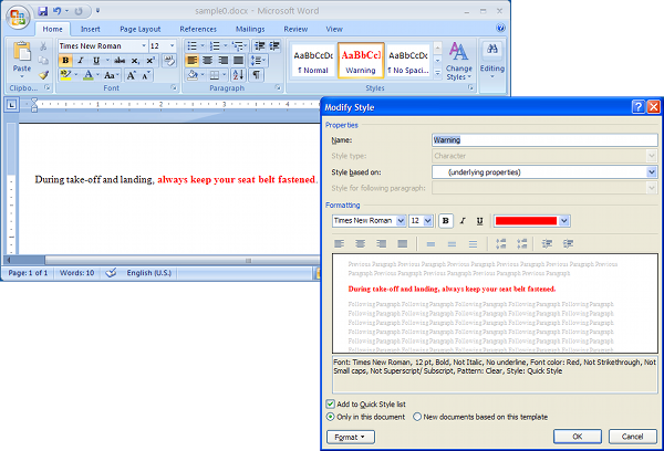 The style editor of MS-Word 2007