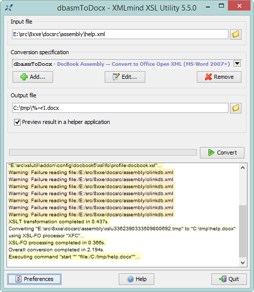 The main window of XMLmind XSL Utility