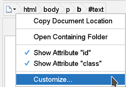 The contextual menu of the “file icon” found at the beginning of the node path bar