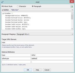 Redesigned dialog box letting the user add or modify an entry of the MS-Word style to XML element map.