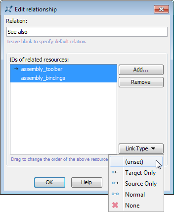 The dialog box allowing to edit or add a relationship element