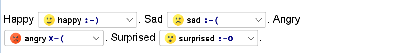 Four smiley elements represented by four comboboxes