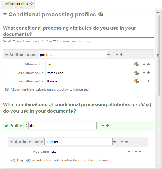 The "editions.profiles" profile set containing the "lite", "pro" and "ultimate" profiles