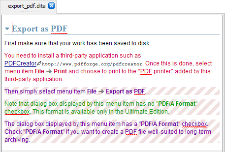 Styled view of export_pdf.dita when profile "lite" has been selected