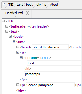 Tree view of the same sample TEI document