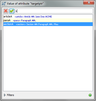 The "Value of attribute targetptr" dialog box