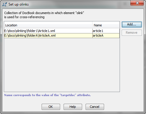 The "Set up olinks" dialog box