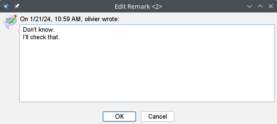 Remark editor #1 displayed when a new remark is to be inserted in the document